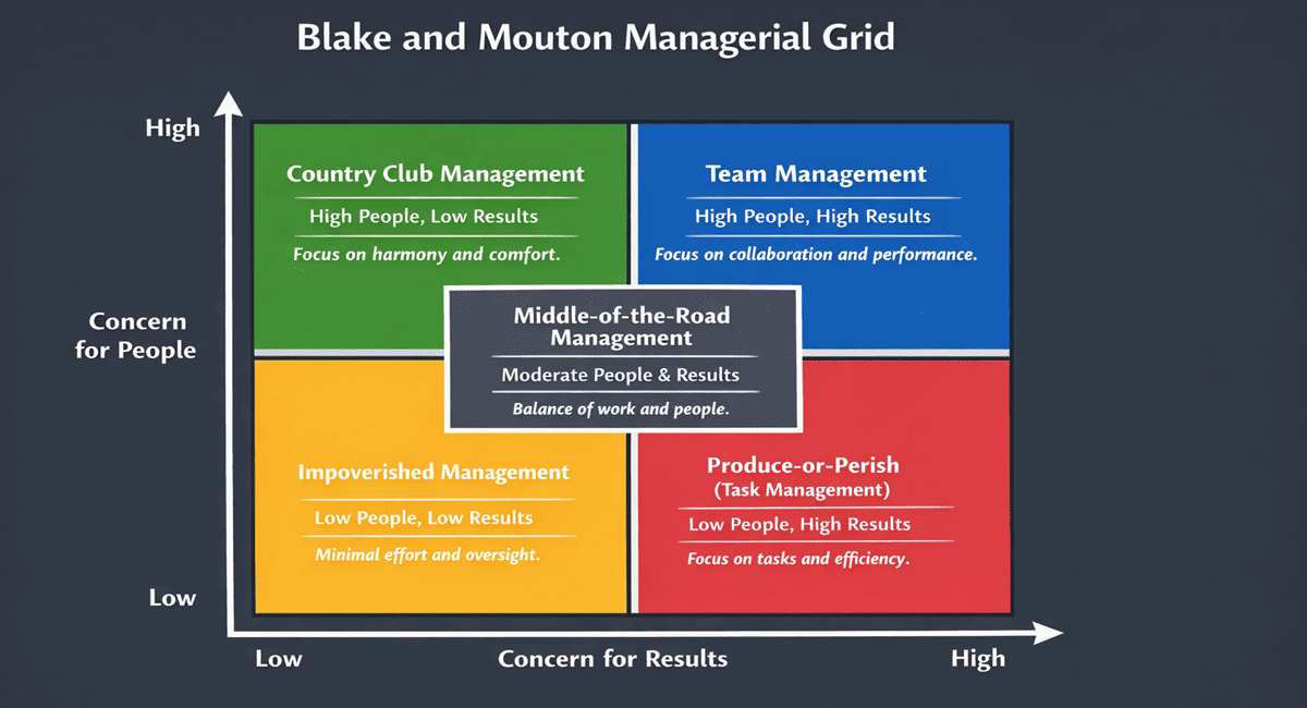 infographic showing Blake and Mouton Managerial Grid
