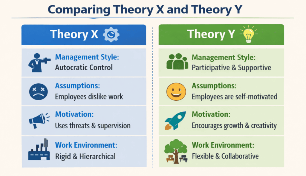 infographic comparing theory x and y